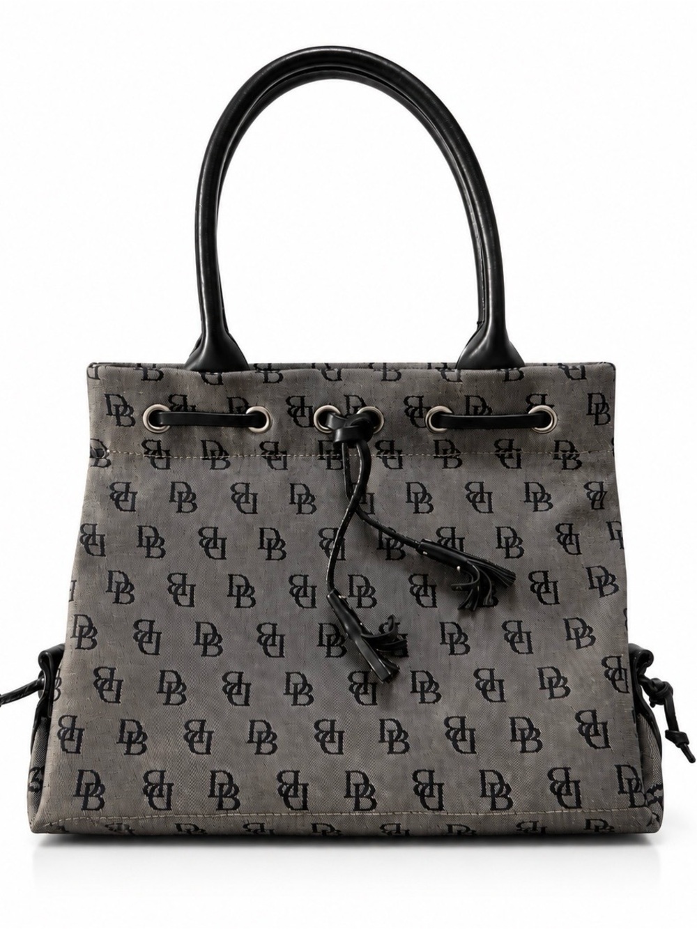 Dooney & Bourke Classic Canvas & Leather Tote Bag Y2K Vintage Gray Black Silver